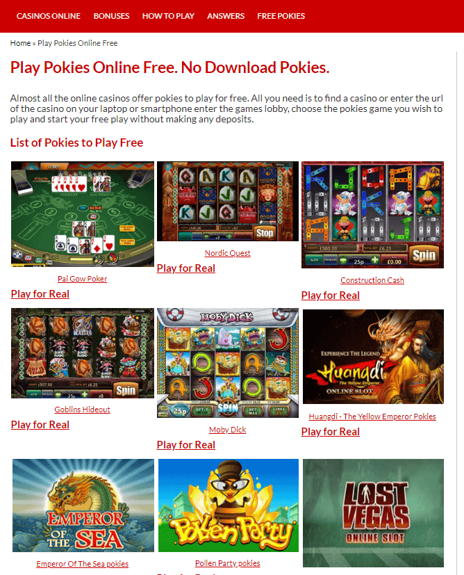 play free pokies online no download